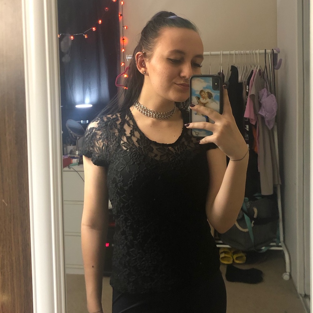 black lace detailing top